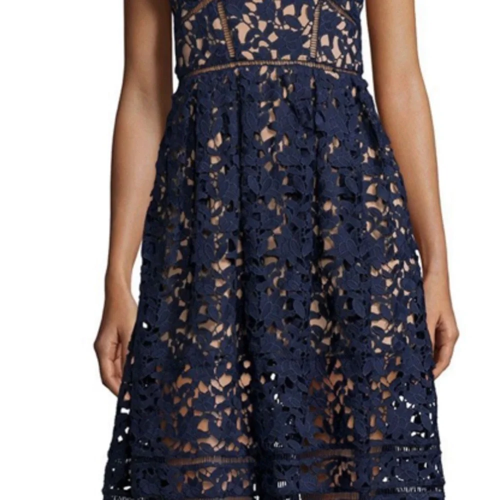 Self-Portrait Navy Lace Midi Dress - Picture 3 of 6